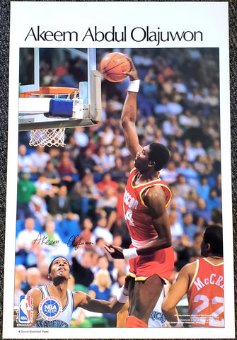 rare hakeem olajuwon cards Hakeem Olajuwon "Rookie Slam" Houston Rockets Vintage Original Poster – Sports Poster Warehouse