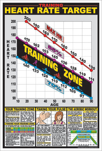 Cardio Training Heart Rate Target Zone Professional Fitness Wall Chart ...