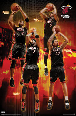 Miami Heat "Core Four" NBA Action Poster (Wade, O'Neal, Chalmers, Beasley) - Costacos 2009