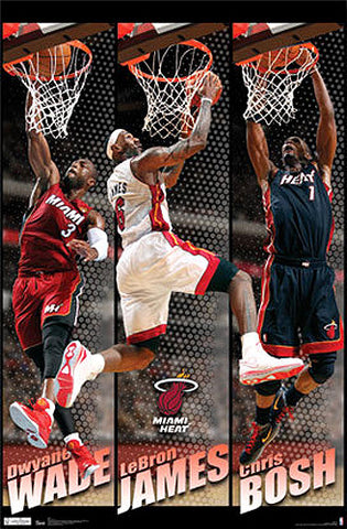 Miami Heat "Action Stars" Poster (LeBron James, Dwyane Wade, Chris Bosh) - Costacos 2012