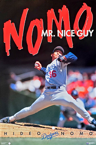 Hideo Nomo "Nomo Mr. Nice Guy" Los Angeles Dodgers MLB Action Poster - Costacos Brothers 1995