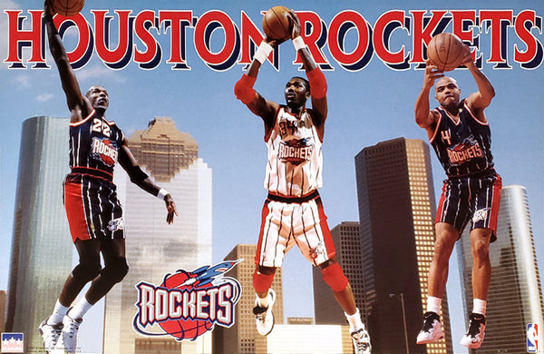 Houston Rockets "Skyline" Poster (Clyde Drexler, Hakeem Olajuwon, Charles Barkley) - Starline 1997