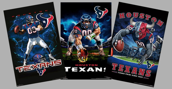 COMBO: Houston Texans Football Liquid Blue Theme Art 3-Poster Combo - Trends International