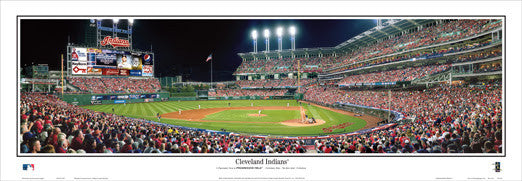 Cleveland Indians Progressive Field Playoff Game Night Panoramic Poster - Everlasting Images