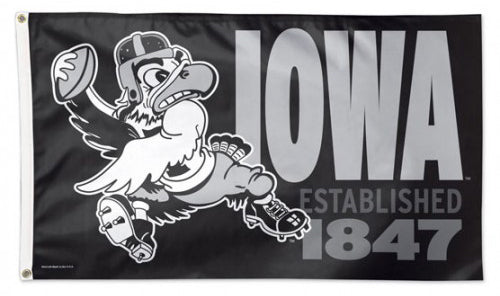 University of Iowa Hawkeyes "Herky QB" Retro-B&W-Style NCAA Deluxe 3'x5' Flag - Wincraft Inc.