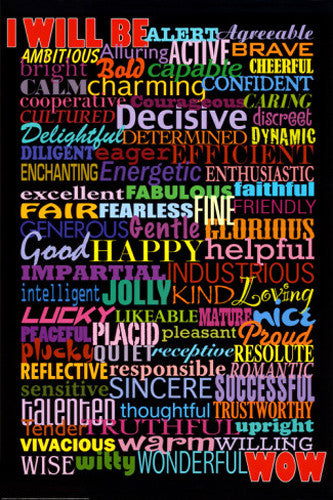 I Will Be (78 Adjectives for Success) Inspirational Poster - Wizard and Genius