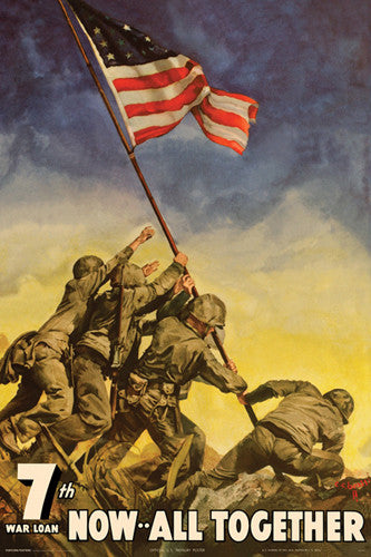 Iwo Jima Flag Raising "Now All Together" (1945) US War Bonds Poster Reprint - Pyramid