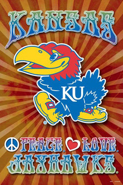 Kansas Jayhawks "Peace, Love, Jayhawks" Team Spirit NCAA Logo Poster - ProGraphs