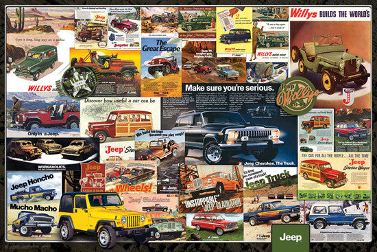 Jeep Vintage Classic Automobile Advertisements Collage Poster - Eurographics Inc.
