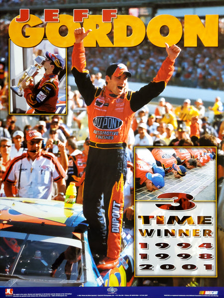 Jeff Gordon "3-Time Winner" Indianapolis Brickyard 400 Commemorative NASCAR Racing Poster - Brian Spurlock Photography 2002