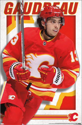 Johnny Gaudreau "Blazing" Calgary Flames NHL Action Wall Poster - Costacos Sports
