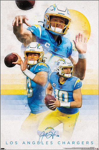 Justin Herbert "QB Classic" Los Angeles Chargers Official NFL Football Action Poster - Costacos 2022