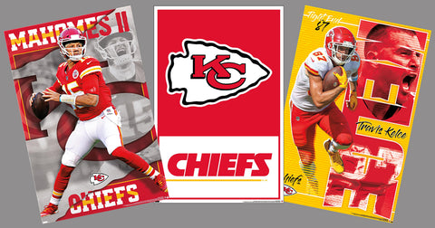 COMBO: Kansas City Chiefs Football 3-Poster Combo Set (Mahomes, Kelce, Logo Posters)