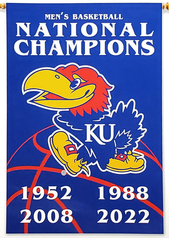 Kansas Jayhawks Basketball 4-Time NCAA National Champions Premium 28x40 Banner Flag - BSI