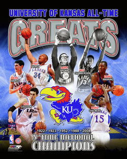 Kansas Jayhawks All-Time Greats (7 Legends, 5 Championships) Premium Poster Print