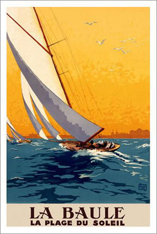 La Baule - la Plage du Soleil (c.1925) Vintage Sailing Poster Reprint