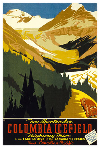 Lake Louise, Alberta Columbia Icefield Drive Vintage Travel Poster Reprint (c.1933) - Eurographics Inc.