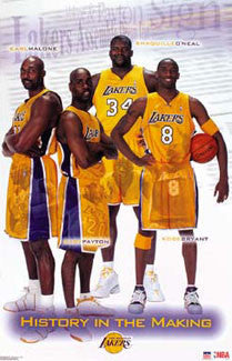 Shaquille O'Neal and Kobe Bryant Golden L.A. Lakers Poster - Costacos  2002 – Sports Poster Warehouse