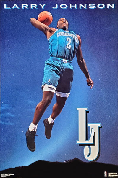 Larry Johnson LJ Charlotte Hornets NBA Basketball Action Poster -  Costacos 1992