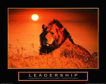 African Lion "Leadership" Motivational Poster - Front Line