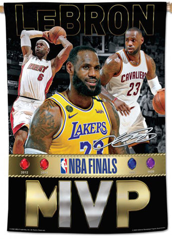LeBron James 4-Time NBA Championship Finals MVP (Heat, Cavs, Lakers) Official 28x40 Wall Banner - Wincraft Inc.