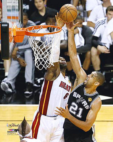 LeBron James Blocks Tim Duncan (2013 NBA Finals) Premium Poster Print - Photofile 16x20