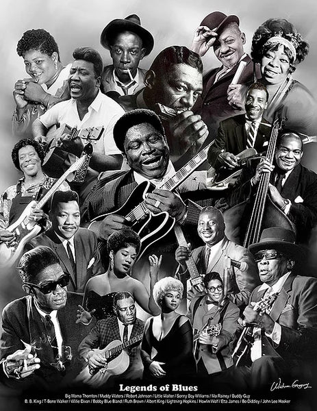 Legends Of Blues (18 Musicians) American Music Superstars Art Collage Poster Print - Wishum Gregory