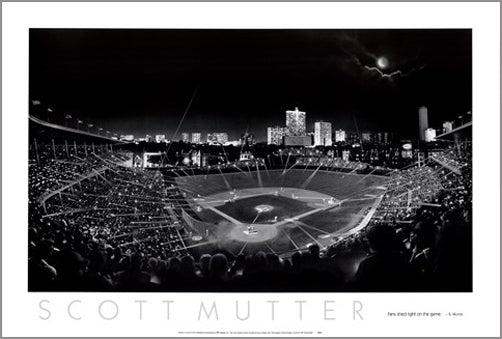 Wrigley Field "Fans Shed Light on the Game" (Before the Lights) Black-and-White Poster Print by Scott Mutter - NYGS