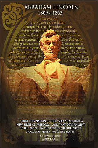 Abraham Lincoln Memorial with Gettysburg Address American History Poster - Eurographics