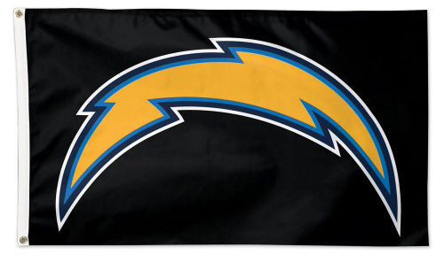 Los Angeles Chargers "Thunderbolt on Black" Official NFL Football 3'x5' DELUXE Team Flag - Wincraft Inc.