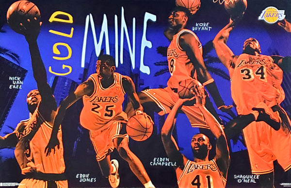 Los Angeles Lakers "Gold Mine" Poster (Kobe Bryant, Shaq, Van Exel, Jones, Campbell) - Costacos 1996
