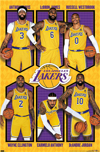Los Angeles Lakers "Super Six" (LeBron, Davis, Westbrook, Ellington, Carmelo, Jordan) NBA Basketball Action Poster - Costacos 2021-22