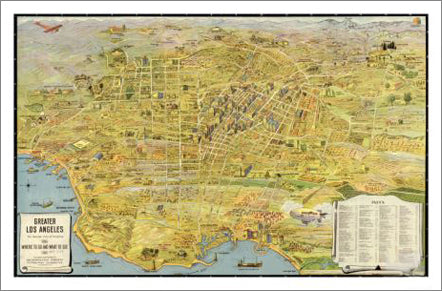 Los Angeles, California 1932 Classic Aerial Map Premium Poster Print - McGaw Graphics