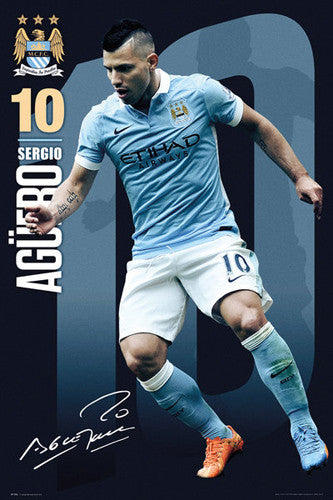 Sergio Aguero "Signature Series" Manchester City FC Official EPL Football Poster - GB Eye 2015/16