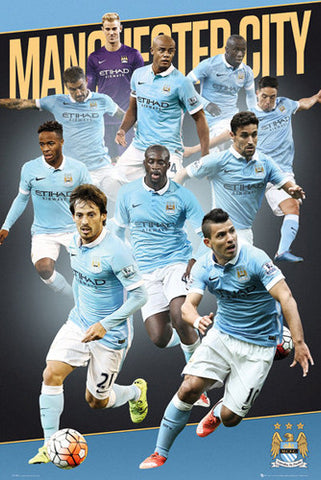 Manchester City "Superstars" (10 Players In Action) Official EPL Soccer Poster - GB Eye 2015/16