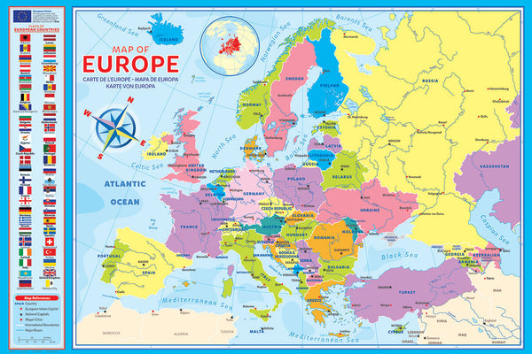 Map of Europe (50 Nations) 24x36 Wall Poster - Eurographics Inc.