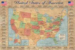 United States of America "States and Capitals" Wall Map Poster - Pyramid America
