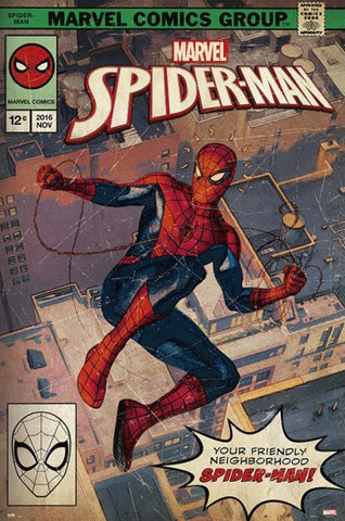 Spider-Man "Friendly Neighborhood" Vintage-Style Marvel Comics Cover Poster - Grupo Erik