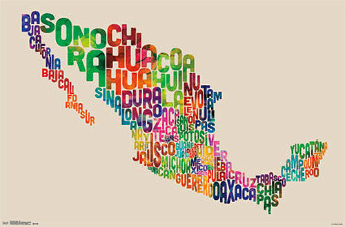 Map of Mexico Typography Text Map Wall Poster by Michael Tompsett - Tr ...