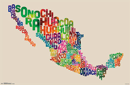 Map of Mexico Typography Text Map Wall Poster by Michael Tompsett - Trends International