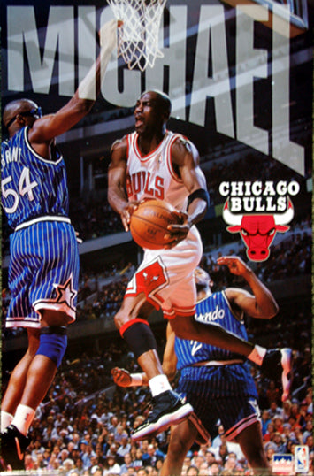 Michael Jordan of the Chicago Bulls in a lay up (1996)