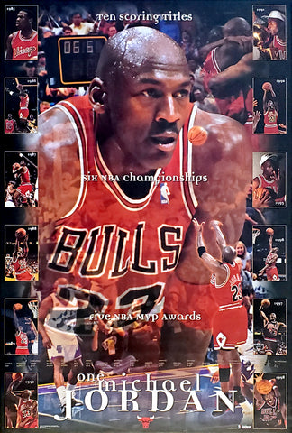 Michael Jordan "One Michael" Chicago Bulls Career Retrospective Poster - Costacos 1999