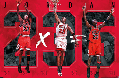 Michael Jordan "2x3=6" Chicago Bulls Six-Time NBA Champion Commemorative Poster - Costacos Sports 2022