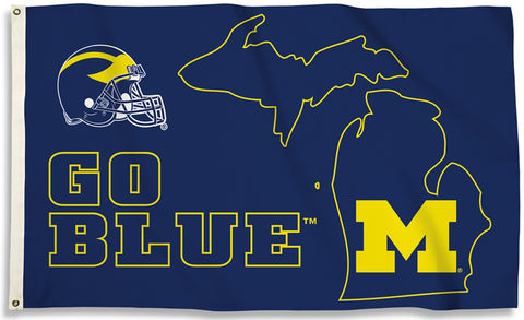 Michigan Wolverines "Go Blue" State-Outline-Style Official NCAA Team 3'x5' Flag - BSI Products
