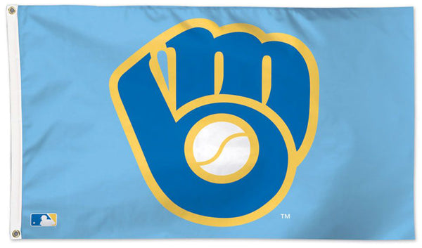 Milwaukee Brewers Glove-on-Powder-Blue-Style Official MLB Baseball DELUXE 3'x5' Team Flag - Wincraft Inc.