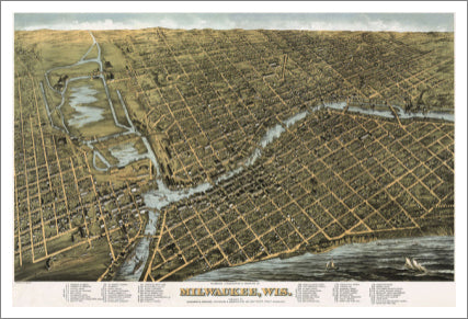 Milwaukee, Wisconsin 1872 Classic Aerial Map Premium Poster Reproduction - McGaw Graphics