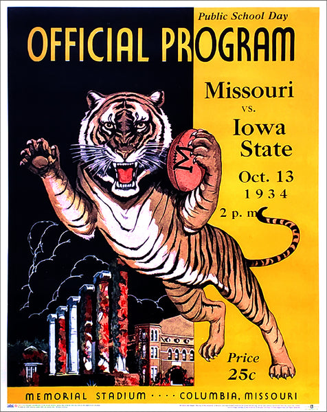 Missouri Tigers Football 1934 Vintage Program Cover 22x28 Poster Reproduction - Asgard Press