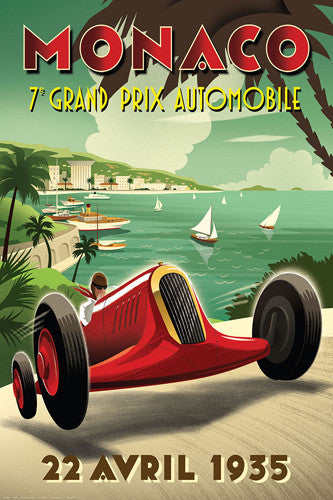 Monaco Grand Prix 1935 Art Deco Style Auto Racing Tribute Poster by Michael Crampton - Eurographics