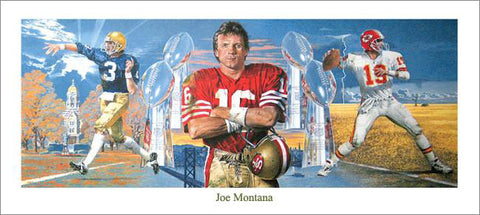 Joe Montana "The Legend" Career Retrospective Poster by Merv Corning (1995)