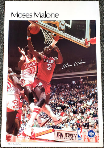 Moses Malone "Superstar" Philadelphia 76ers Vintage Original Poster - Sports Illustrated by Marketcom 1983